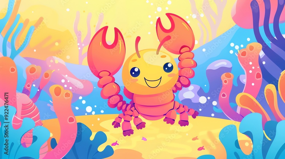 Create a illustration of a Brontoscorpio in a primordial seain a kawaii style, simplified to feature fewer elements for a cleaner look, Use a color palette that is appealing to children, with b Create a illustration of a Brontoscorpio in a primordial seain a kawaii style, simplified to feature fewer elements for a cleaner look, Use a color palette that is appealing to children, with b