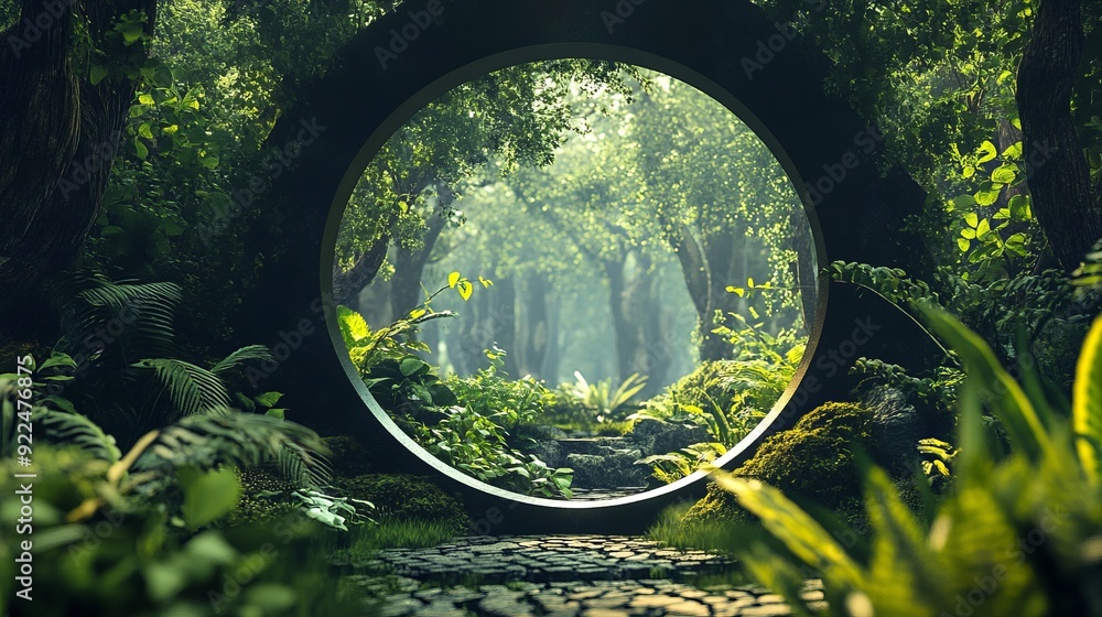 Obraz premium 3D on photo. nature texture on computer generated on 3D circle