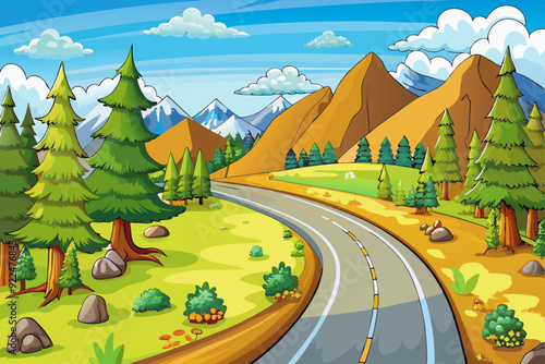 Mountain road landscape illustration art vector illustration