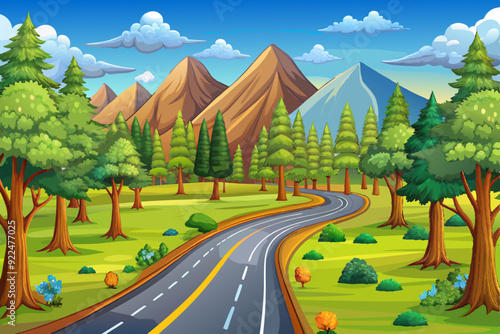 Mountain road landscape illustration art vector illustration