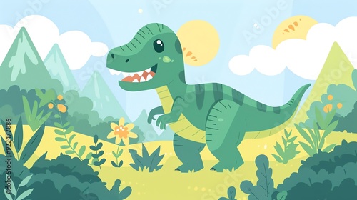 a Tyrannosaurus Rex in a roaring posein a kawaii style