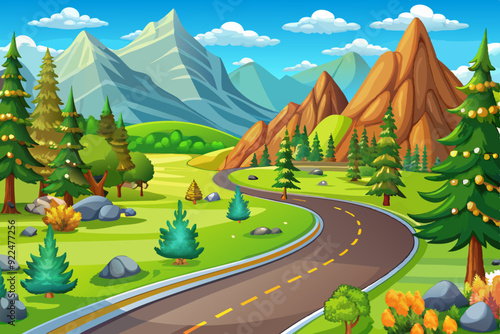 Mountain road landscape illustration art vector illustration