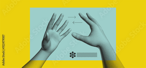 The force of attraction of two hands. Illustration of supporting hands. Concept of human partnership, connection, contact or network. 3d vector for banner, poster, cover, brochure or presentation.