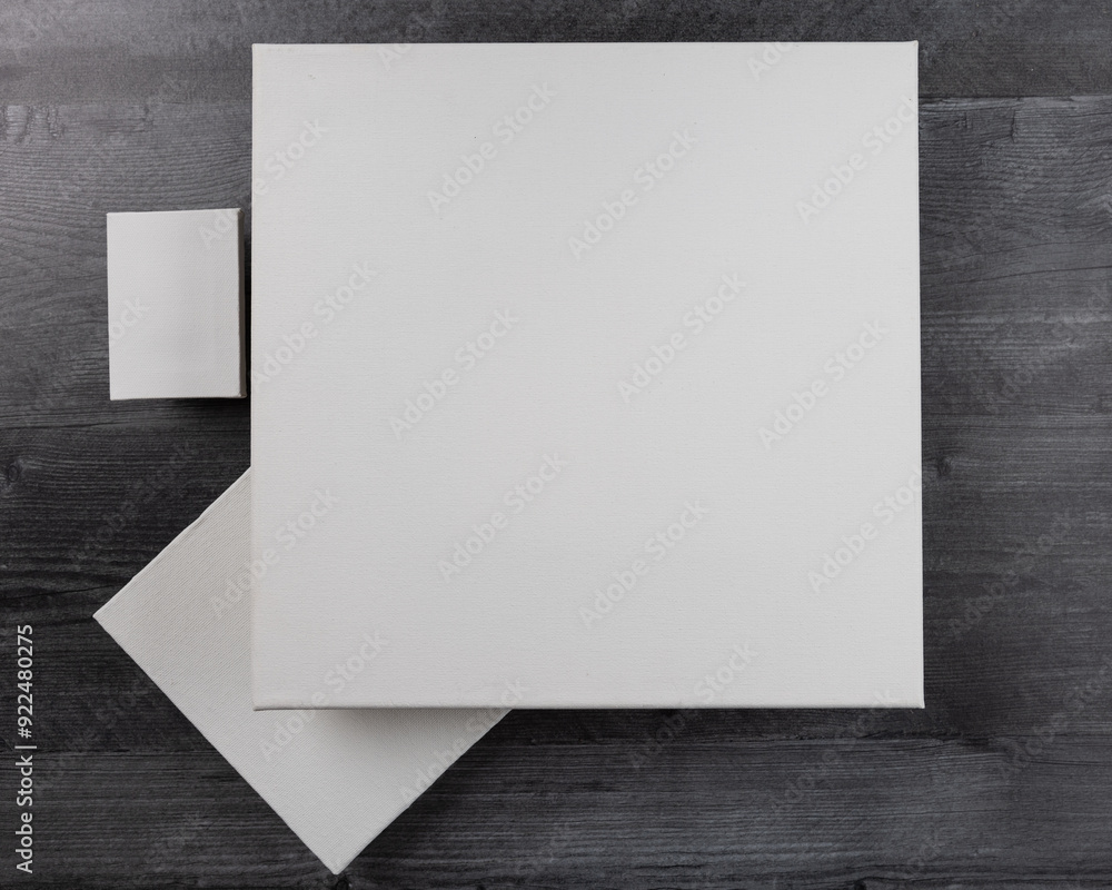 Mockup white square canvas blank empty no words flat lay concept background Mockup white square canvas blank empty no words flat lay concept background