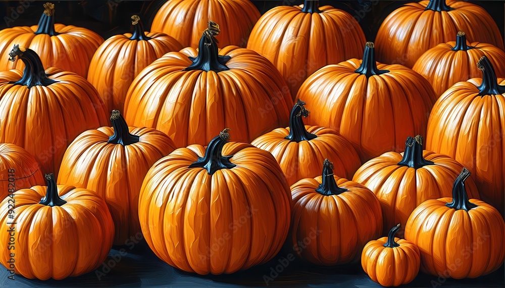 Glowing jack-o'-lanterns grin mischievously, their carved faces illuminating the night. A sea of orange pumpkins heralds Halloween's spooky delights. Glowing jack-o'-lanterns grin mischievously, their carved faces illuminating the night. A sea of orange pumpkins heralds Halloween's spooky delights.