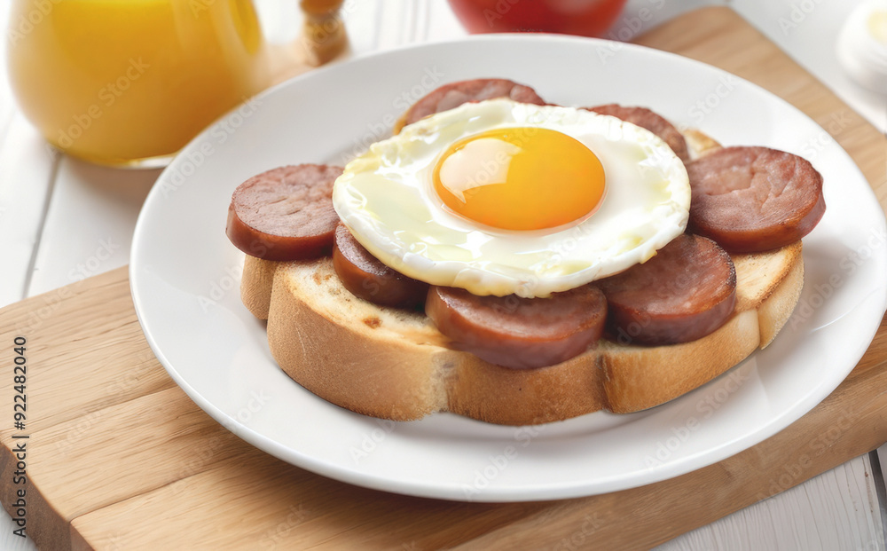 quick breakfast fried egg sausage and a piece of bread quick breakfast fried egg sausage and a piece of bread