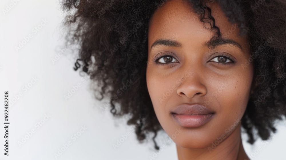 Woman with radiant, healthy skin, set against a white background Woman with radiant, healthy skin, set against a white background