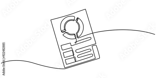 continuous line drawing clipboard pie chart data pro vector illustration