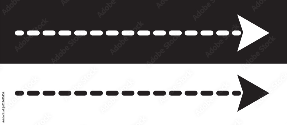 Obraz premium Simple dashed arrow icon on a white and black background.