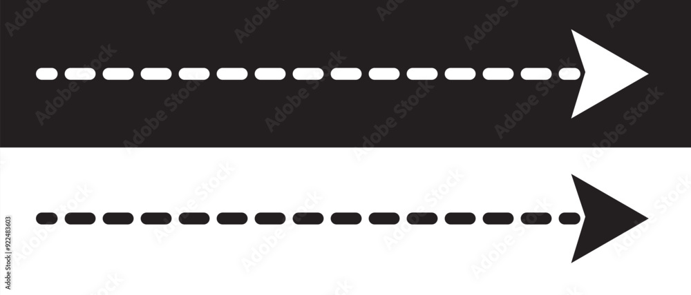 Obraz premium Simple dashed arrow icon on a white and black background.