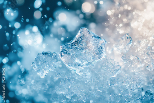 Close up ice cube with bokeh light.