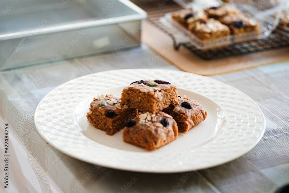 A bar of oat flakes, with bananas, nuts, dried fruits and honey. Healthy food. A bar of oat flakes, with bananas, nuts, dried fruits and honey. Healthy food.