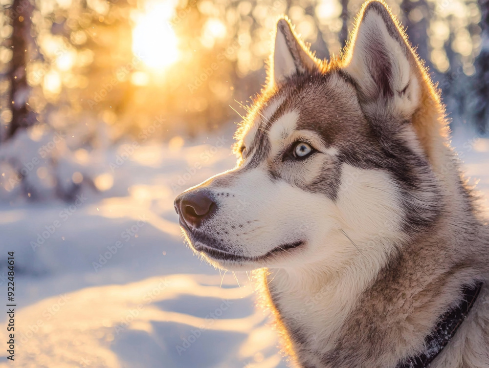 A dog with a blue eye is standing in the snow A dog with a blue eye is standing in the snow