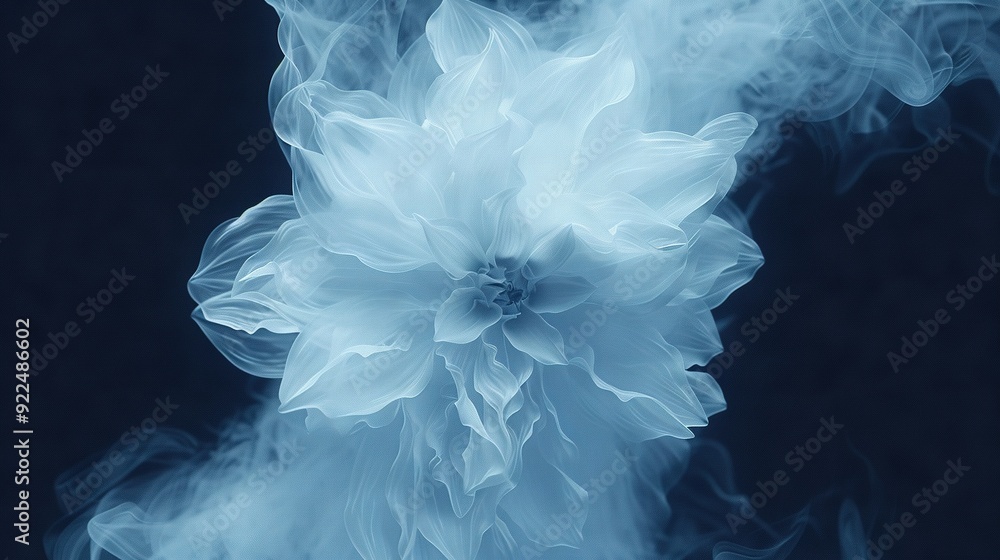 A white flower with smoking center on a dark blue background A white flower with smoking center on a dark blue background