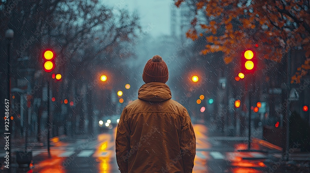 Man arriving at road junction is faced with the decision of taking the right path forward Man arriving at road junction is faced with the decision of taking the right path forward