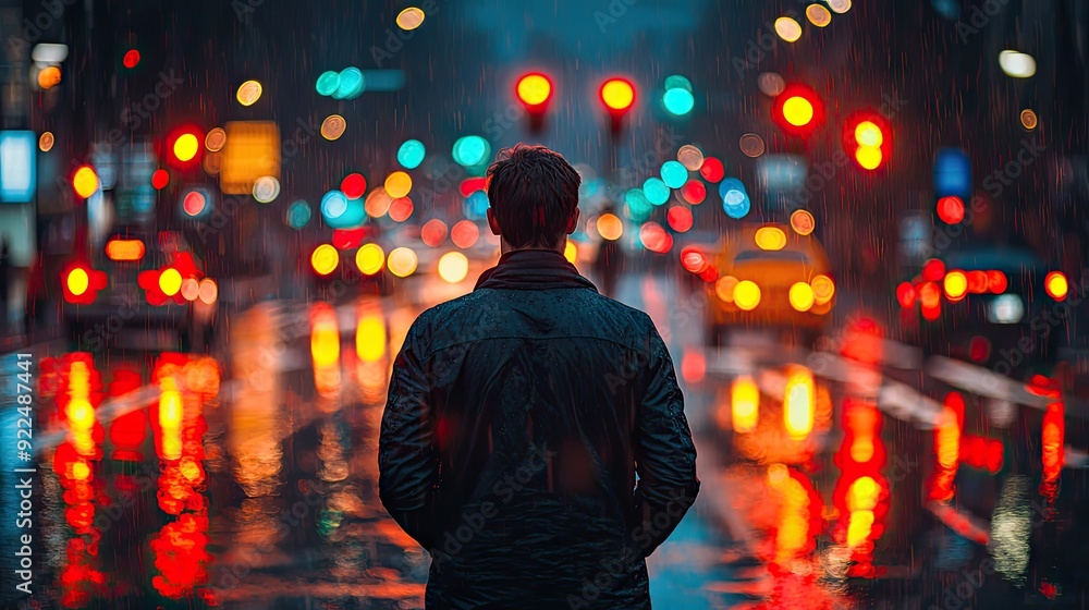 Man arriving at road junction is faced with the decision of taking the right path forward Man arriving at road junction is faced with the decision of taking the right path forward