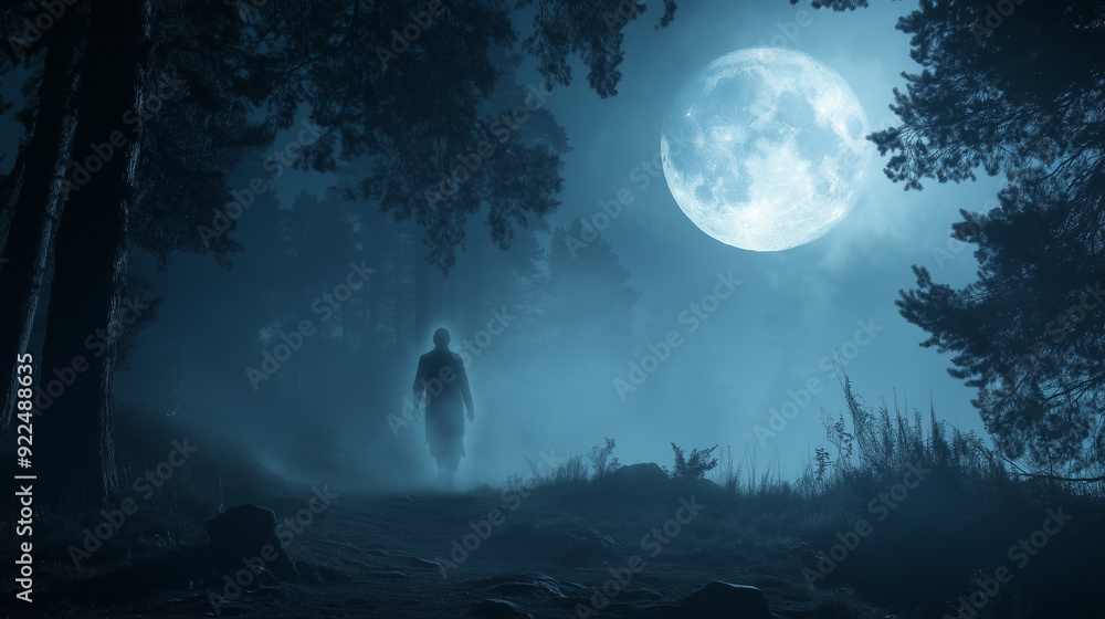 Fototapeta premium a ghost in the middle of a foggy forest