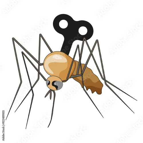 Clockwork toy. Chandipura epidemic start concept. Mosquito isolated transparent background. Vector illustration ideal for infographic, medical poster banner design template. EPS 10