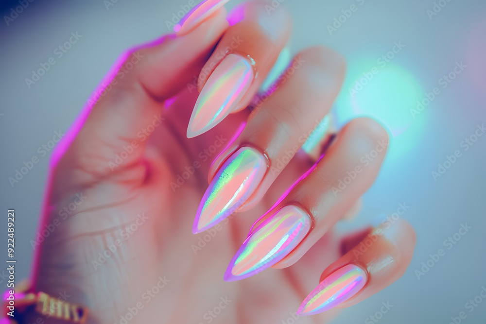 Futuristic manicure of future in neon colors