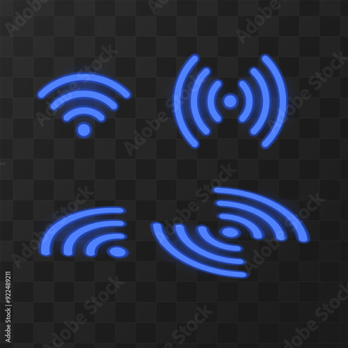 Wi-Fi symbols neon effect on dark background. Waves Wi-Fi signal icon. Vector illustration.