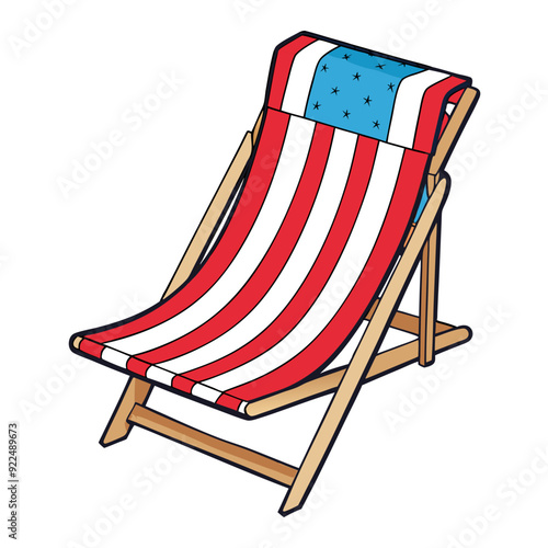 American Flag Beach Chair Clipart - Patriotic Beach Chair Vector, SVG, Cricut Cut Files, Silhouette, Vector Illustration, T-Shirt Graphics