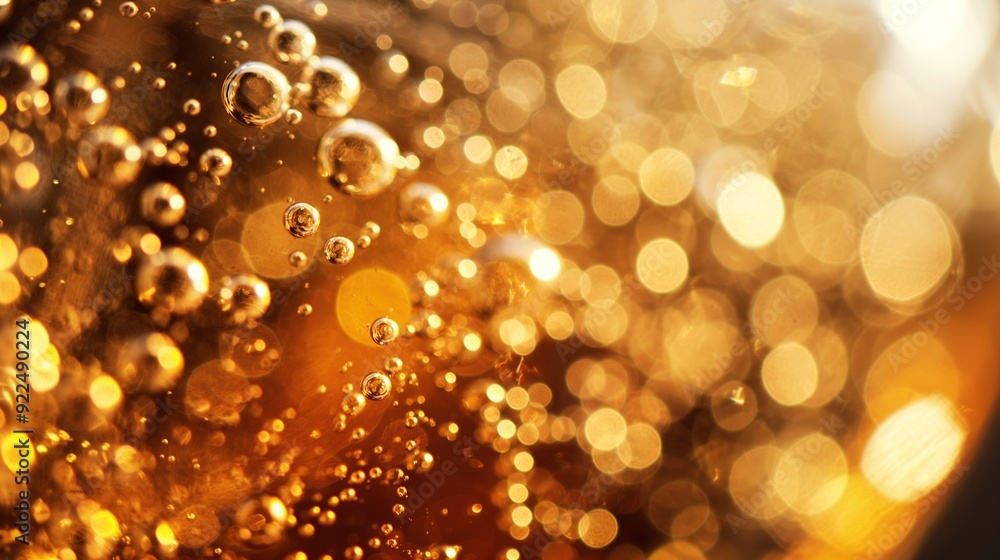 A close-up of a glass of bubbling beer with a sparkling golden liquid, white light colors A close-up of a glass of bubbling beer with a sparkling golden liquid, white light colors