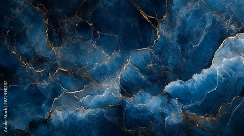 Blue and Gold Marble Texture with Veins