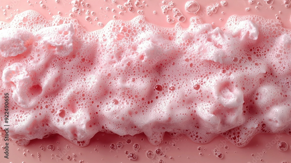 White soap bar and foam on pastel pink background. Flat lay, top view, copy space White soap bar and foam on pastel pink background. Flat lay, top view, copy space