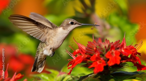 close-up of a hummingbird hovering