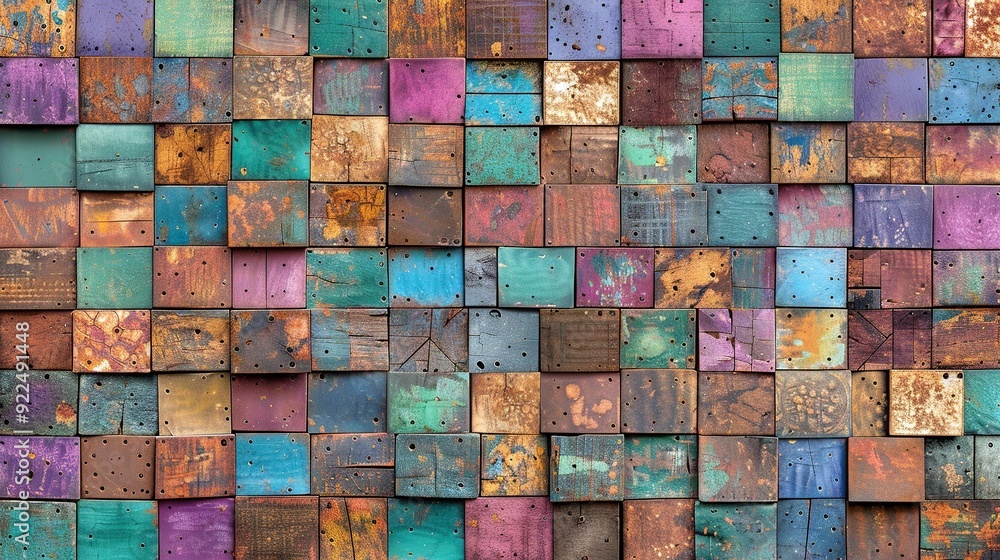 A close-up of a colorful wall with clocks placed on either side, adorning its center A close-up of a colorful wall with clocks placed on either side, adorning its center