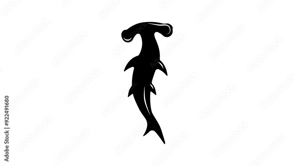 Winghead Shark, top view, black isolated silhouette Winghead Shark, top view, black isolated silhouette