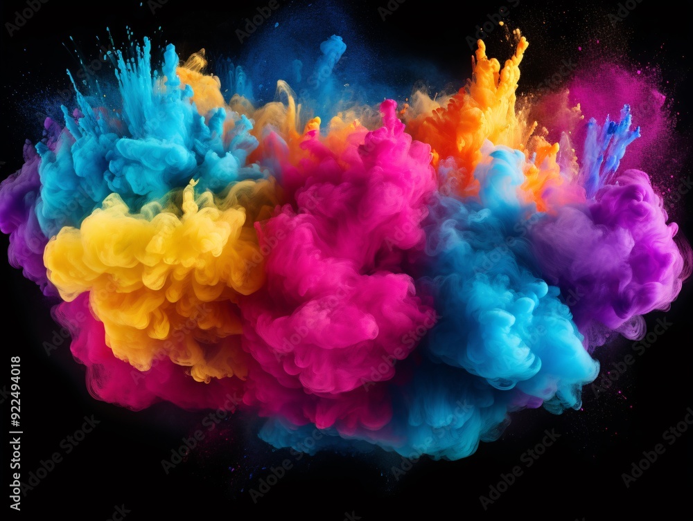 Clouds of multi-colored dust on a black background. Artificial intelligence. Clouds of multi-colored dust on a black background. Artificial intelligence.