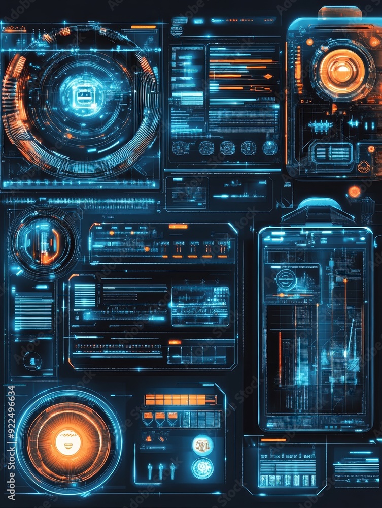 Fototapeta premium Futuristic Digital Interface with Blue and Orange Lights