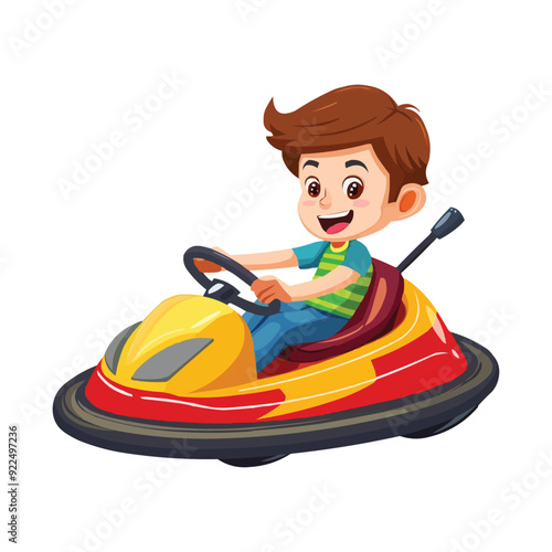 A boy riding cartoon bumper car vector