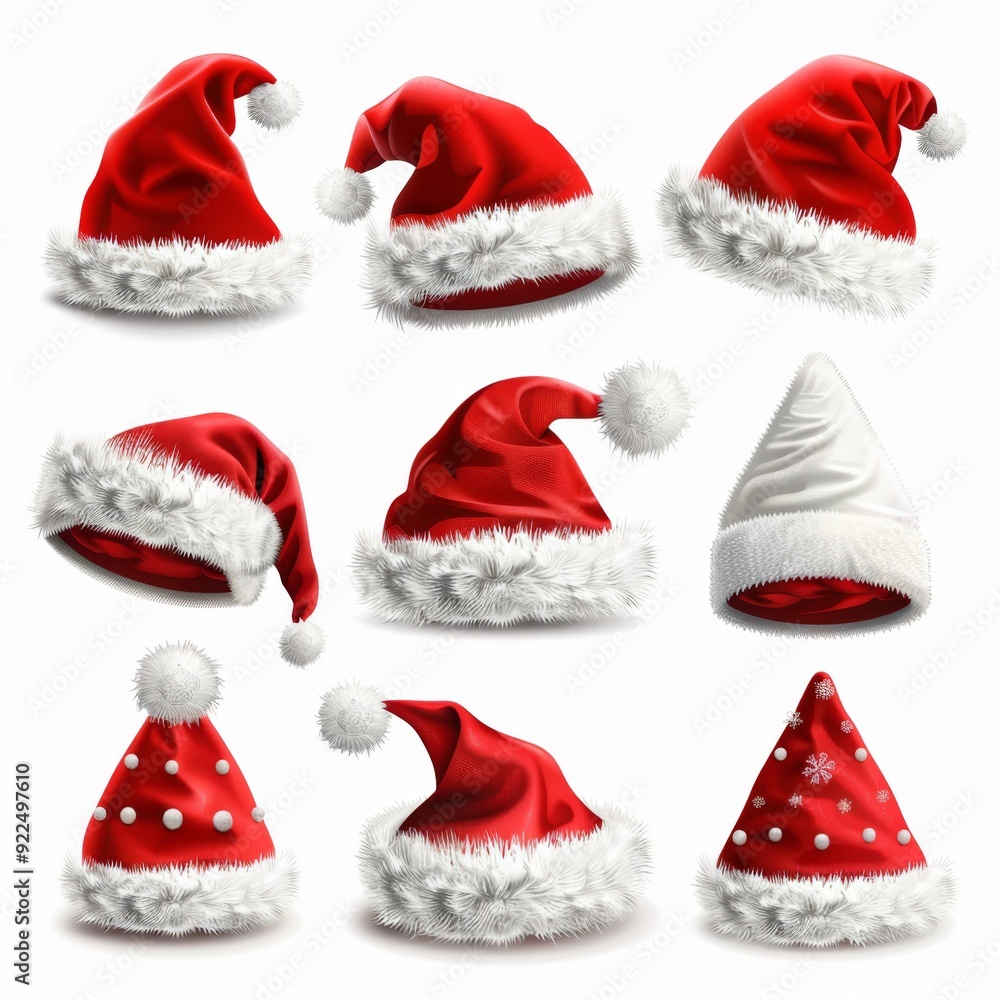 Santa hat icon, christmas hat, santa claus cap , red holiday costume symbol, xmas hat sign on white Santa hat icon, christmas hat, santa claus cap , red holiday costume symbol, xmas hat sign on white