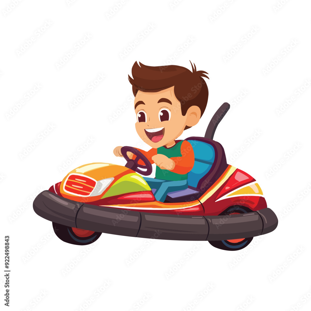 Fototapeta premium A boy riding cartoon bumper car vector