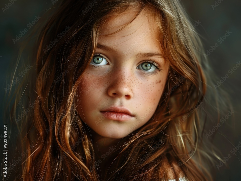 Young girl with expressive blue eyes and natural beauty in a softly lit indoor setting Young girl with expressive blue eyes and natural beauty in a softly lit indoor setting