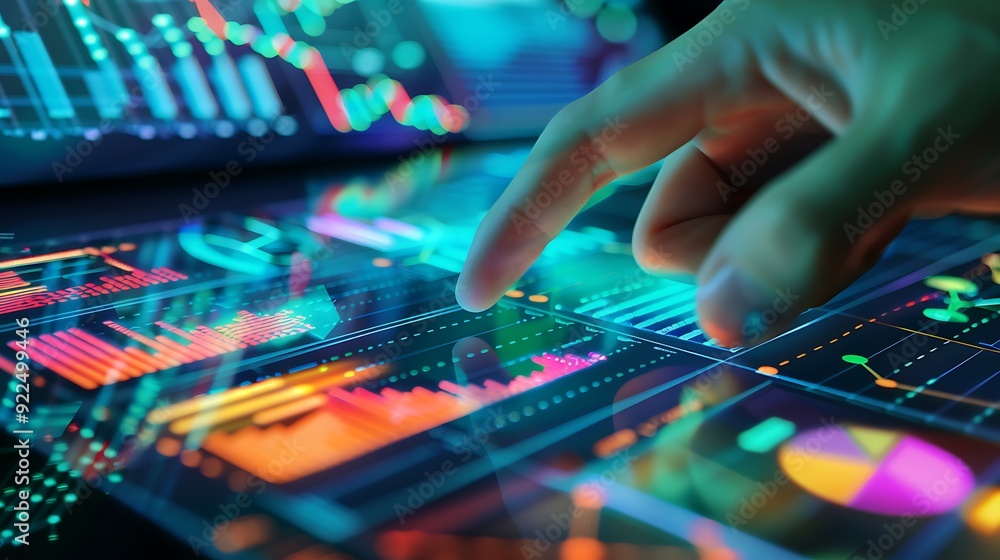 Hand Interacting with Futuristic Data Display Hand Interacting with Futuristic Data Display