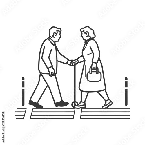Man and Woman Shaking Hands at a Crosswalk