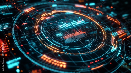 Wallpaper Mural A top-down view of a 3D radar chart with multiple axes and data points, showing financial metrics and comparisons between different investment options. Torontodigital.ca