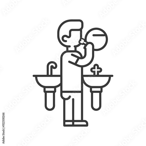 Man brushing his teeth in front of a mirror
