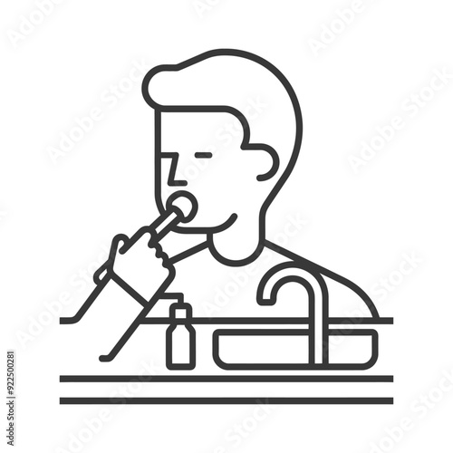 Man Brushing Teeth in Bathroom Sink