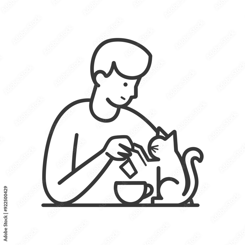Man making tea with a cat watching Man making tea with a cat watching