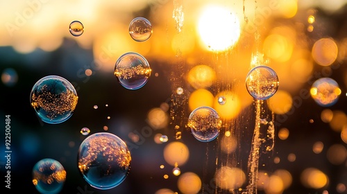 Soap Bubbles Reflecting the Setting Sun photo