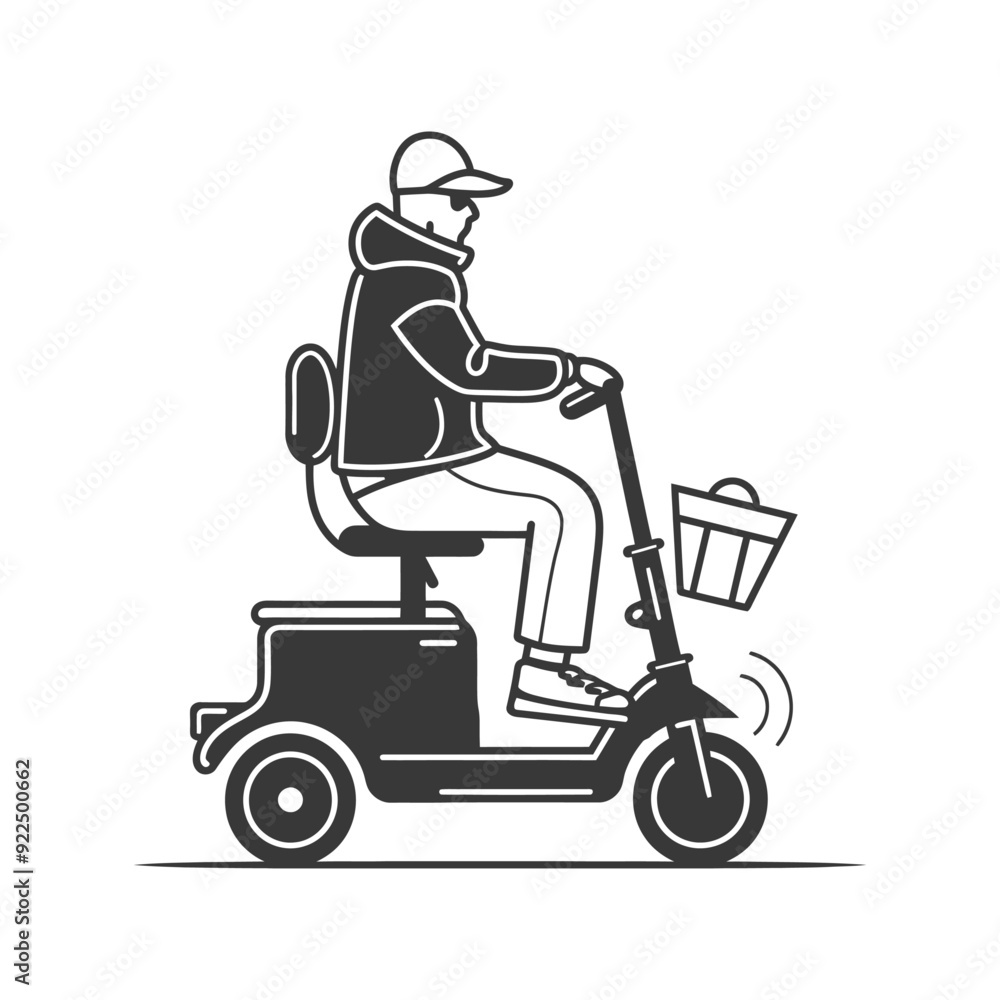 Man Riding a Mobility Scooter with a Basket Man Riding a Mobility Scooter with a Basket