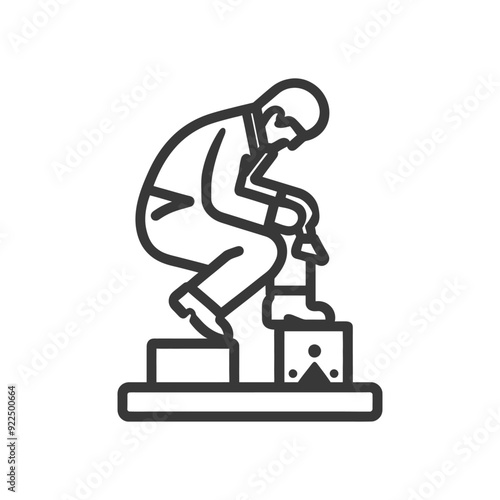 Man Reaching for the Top of a Staircase with His Right Foot