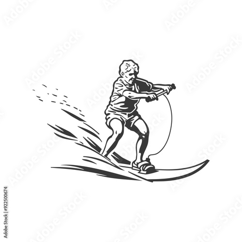 Man riding a water ski on a wave