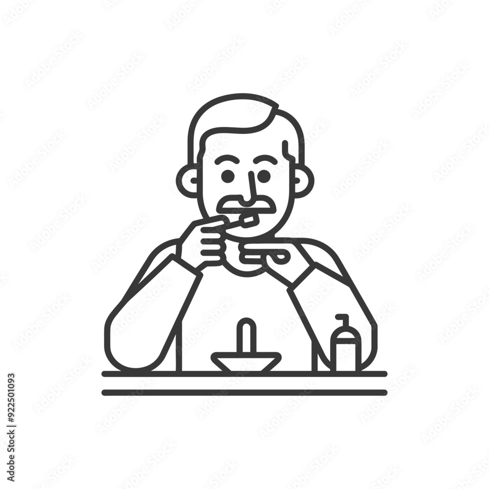 Man with Mustache Using a Toothbrush and Toothpaste Man with Mustache Using a Toothbrush and Toothpaste