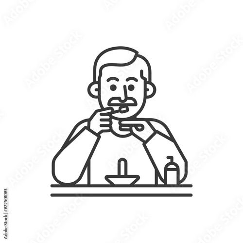Man with Mustache Using a Toothbrush and Toothpaste
