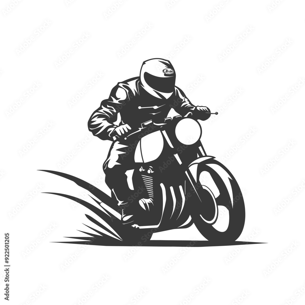 Motorcycle Rider in Helmet and Jacket on a Retro Bike Motorcycle Rider in Helmet and Jacket on a Retro Bike